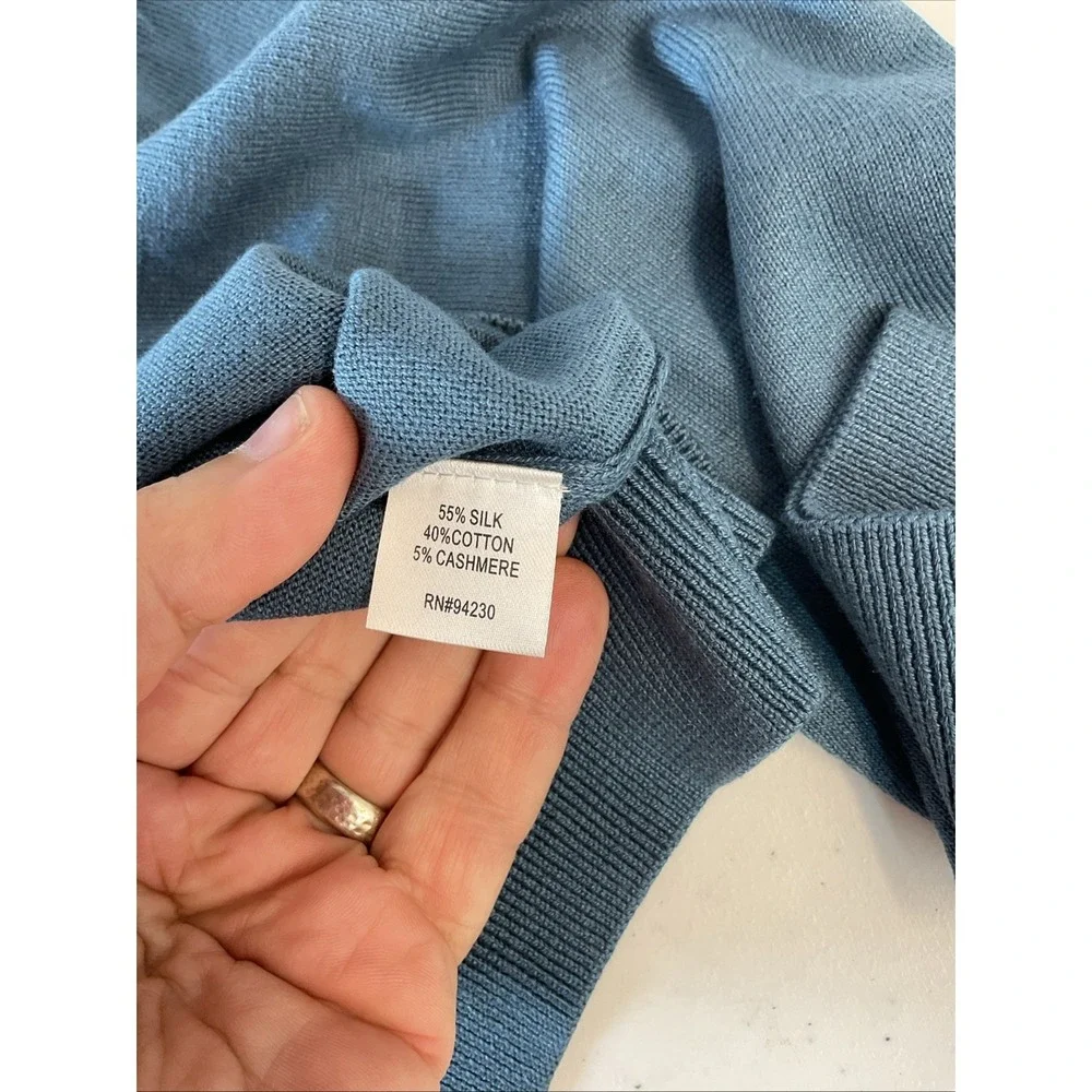 Paul Frederick Blue Silk Cashmere Blend V Neck Sweater Size XXL‎ Office neutral